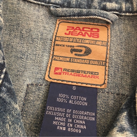Vintage 2000 Paco Jeans Med Wash Mixed Distressed Denim Jacket Mens Size Small. - Picture 10 of 11